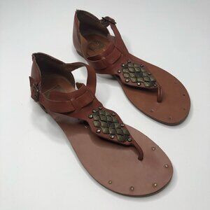 𝅺DV by Dolce Vita Draya Brown Geometric Studded Jewelled Roman Leather Sandals
